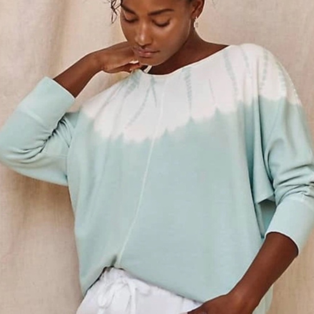 NWT J Jill PureJill Blue Green & White Tie-Dye Organic Cotton Sweatshirt Size XS